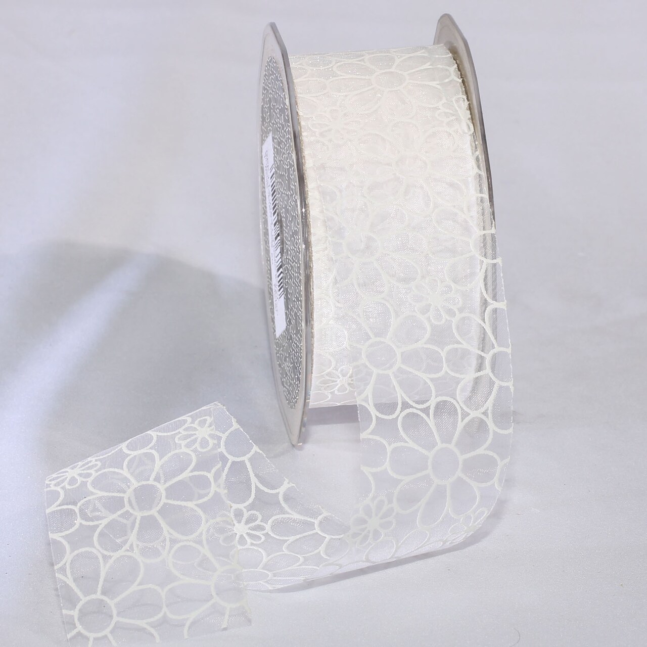 The Ribbon People Sheer White Floral Cut Edge Craft Ribbon 1.5" x 55 Yards